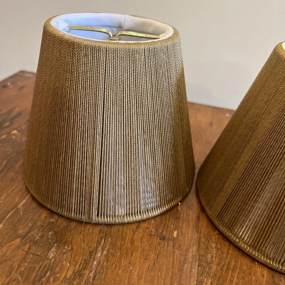 Set of 3 Clip-On Chandelier Lamp Shades Gold Pleated Silk String 5